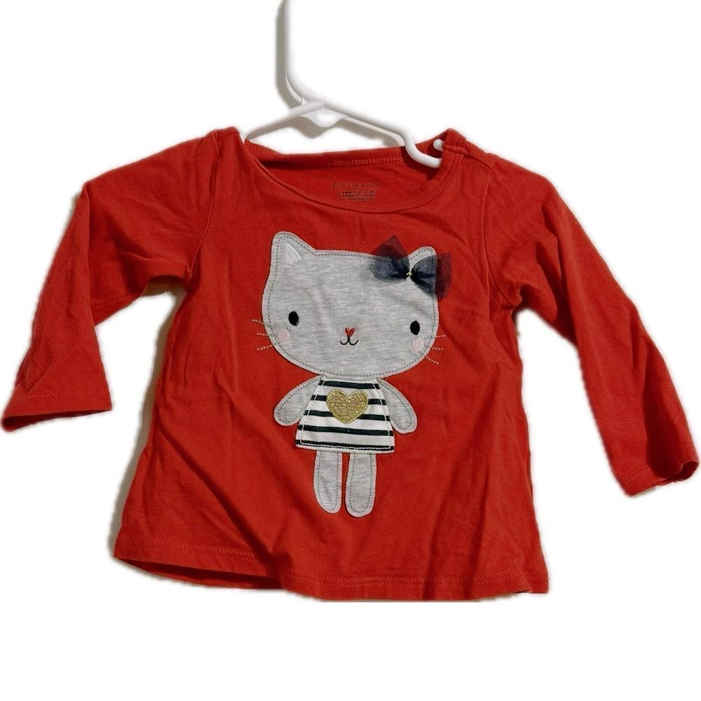 First Impressions Red Long Sleeve‎ Tee with Cartoon Cat